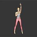 Female Performer In Black Vest And Red Pants Holding Microphone With Raised Finger